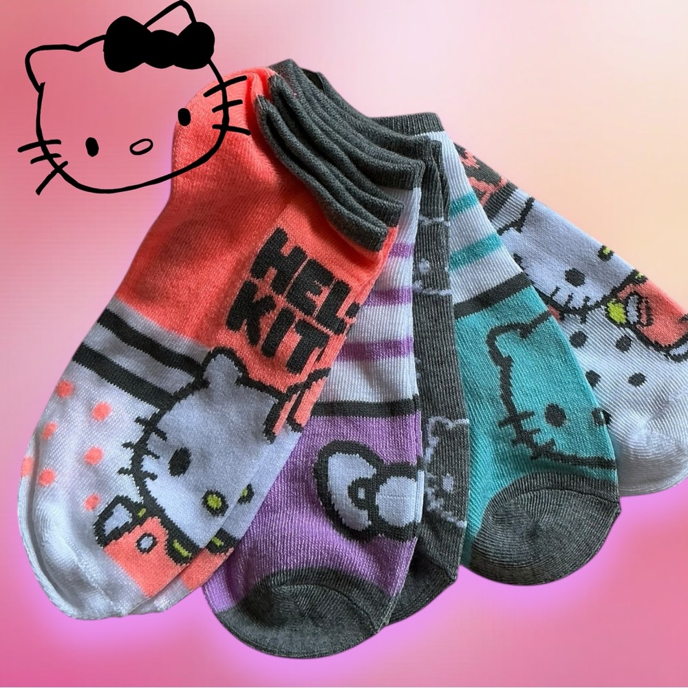 Hello Kitty Sanrio Women’s Socks Lot 5 Pair Size 9-11 Pink Purple Teal